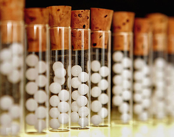 LONDON - AUGUST 26:  Vials containg pills for homeopathic remedies are displayed at Ainsworths Pharmacy on August 26, 2005 in London. British medical journal The Lancet has attacked the use of homeopathic treatments saying that doctors should be honest about homeopathy's lack of benefit. A joint UK/Swiss survey of 110 trials found no convincing evidence that homeopathy worked any better than a placebo.  (Photo by Peter Macdiarmid/Getty Images)